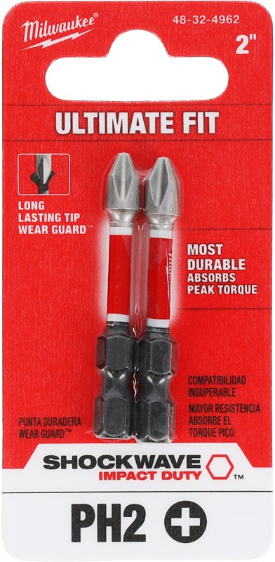 Milwaukee SHOCKWAVE 48-32-4962 Impact-Duty Power Bit, #2 Drive, Phillips Drive, 2 in L, Alloy Steel