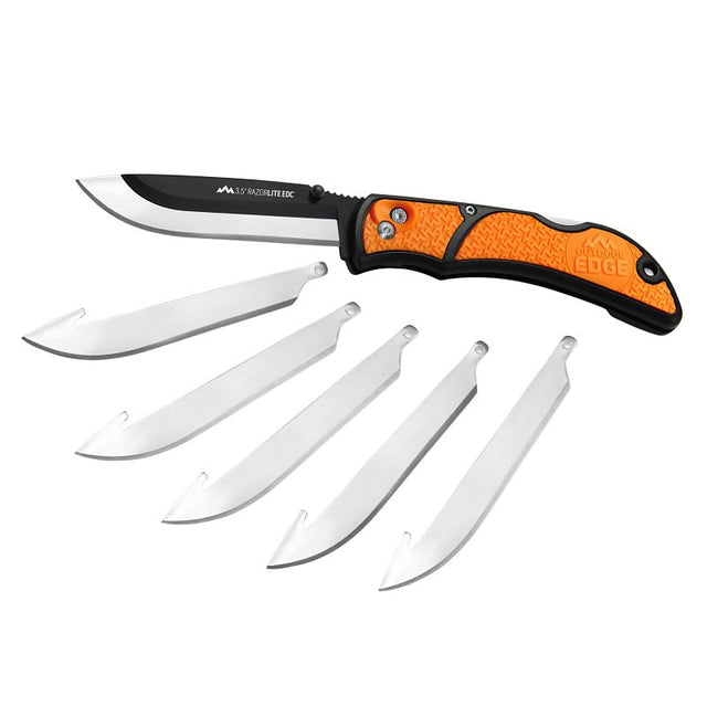 Outdoor Edge RLB-30C Folding Utility Knife, 3-1/2 in L Blade, Stainless Steel Blade, 6-Blade, Black/Orange Handle, Pack of 6