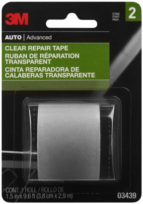 3M 03439 Repair Tape, 115 in L, 1-1/2 in W, Elastic Backing, Transparent