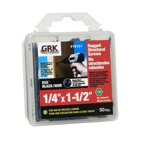 GRK Fasteners RSS 16151 Rugged Structural Screw, 1/4 in Thread, 1-1/2 in L, CEE, W-Cut Thread, Round Washer Head, Steel