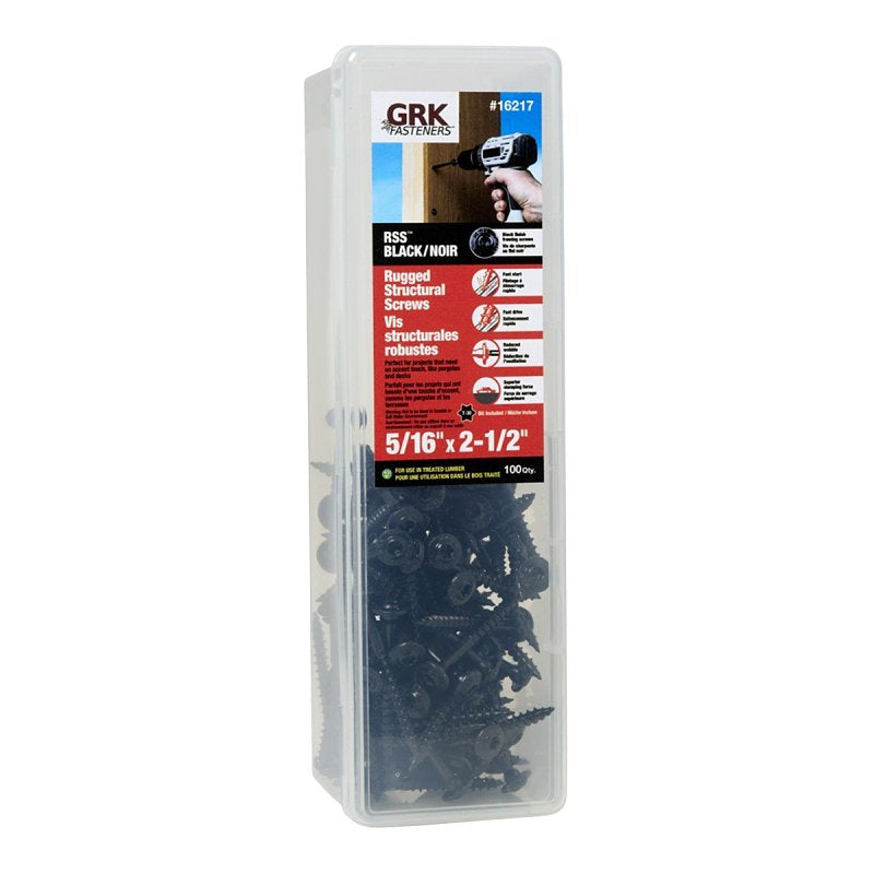 GRK Fasteners RSS 16217 Rugged Structural Screw, 5/16 in Thread, 2-1/2 in L, CEE, W-Cut Thread, Round Washer Head, Steel