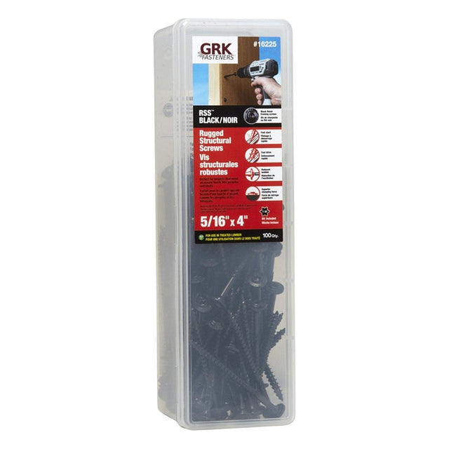 GRK Fasteners RSS 16225 Rugged Structural Screw, 5/16 in Thread, 4 in L, CEE, W-Cut Thread, Round Washer Head, Steel