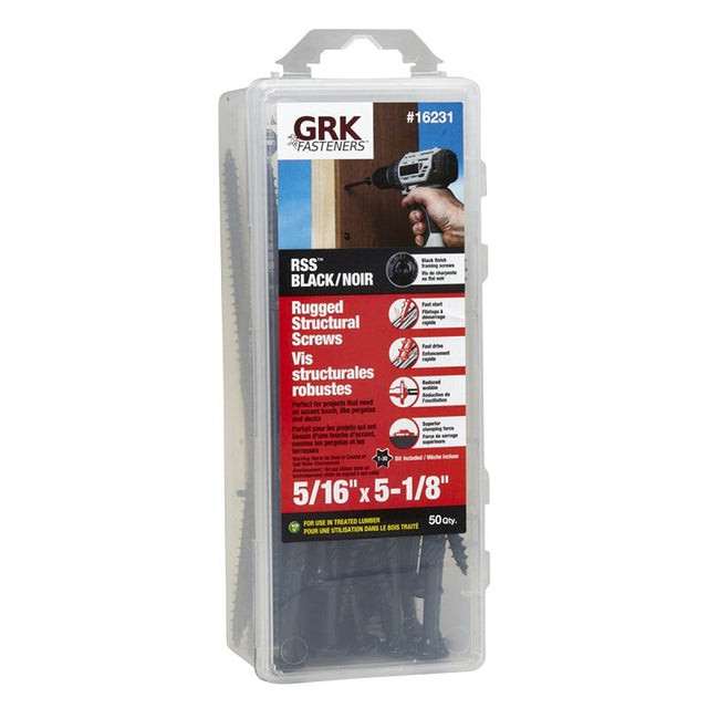 GRK Fasteners RSS 16231 Rugged Structural Screw, 5/16 in Thread, 5-1/8 in L, CEE, W-Cut Thread, Round Washer Head, Steel