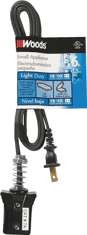 Southwire 0291 Extension Cord, 18 AWG Cable, 6 ft L, 10 A, 125 V, Black