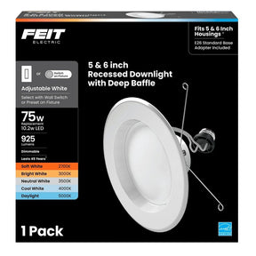 Feit Electric LEDR56B6WYCA Recessed Downlight, 10.2 W, 120 V, LED Lamp, White
