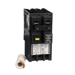 Square D Homeline HOM220GFIC Miniature Circuit Breaker, GFCI, 20 A, 2-Pole, 120/240 V, Plug-In Mounting, Pack of 3