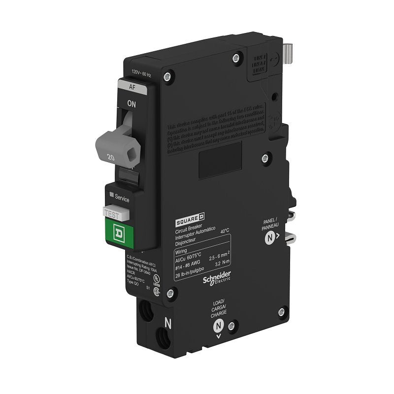 Square D QO QO120PAFC Miniature Circuit Breaker, Combination Arc Fault, 20 A, 1-Pole, 120 VAC, Plug-In, Pack of 3