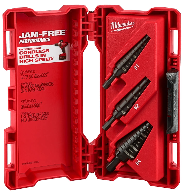 Milwaukee 48-89-9221 Step Drill Bit Set, Dual Flute, 3-Piece, HSS, Black Oxide