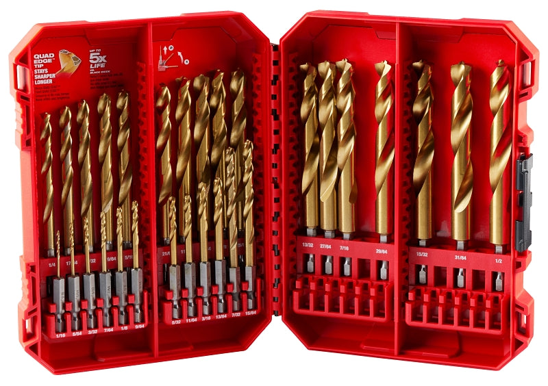 Milwaukee SHOCKWAVE Impact Duty RED HELIX Series 48-89-4672 Drill Bit Set, 29-Piece, Steel, Titanium