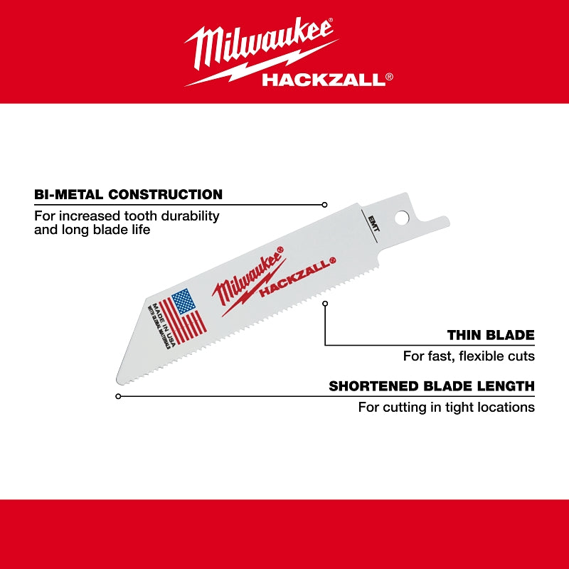 Milwaukee 49-00-5418 Reciprocating Saw Blade, 3/4 in W, 4 in L, 18 TPI, HSS Cutting Edge
