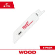 Milwaukee HACKZALL 49-00-5460 Series Blade, Applicable Materials: Wood, 3/4 in W, 4 in L, 6 TPI, HSS Cutting Edge, 5/PK