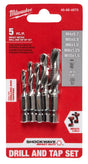 Milwaukee 48-89-4875 Drill and Tap Bit Set, 5-Piece, Steel, Silver, Specifications: 1/4 in Shank