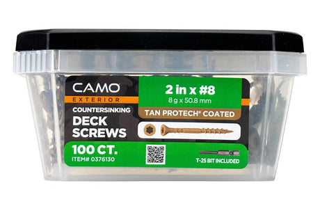 Camo 0376130 Deck Screw, #8 Thread, 2 in L, Coarse Thread, Countersink Head, Star Drive, Type 17 Slash Point, 100