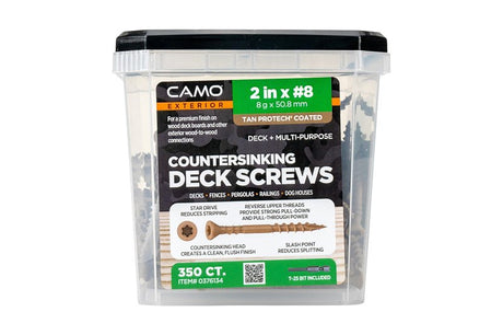 Camo 0376134 Deck Screw, #8 Thread, 2 in L, Coarse Thread, Countersink Head, Star Drive, Type 17 Slash Point, 350