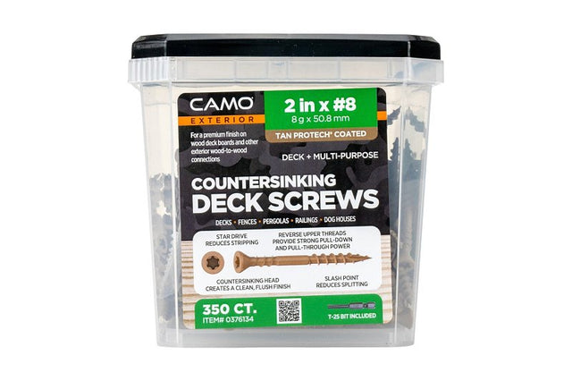 Camo 0376134 Deck Screw, #8 Thread, 2 in L, Coarse Thread, Countersink Head, Star Drive, Type 17 Slash Point, 350