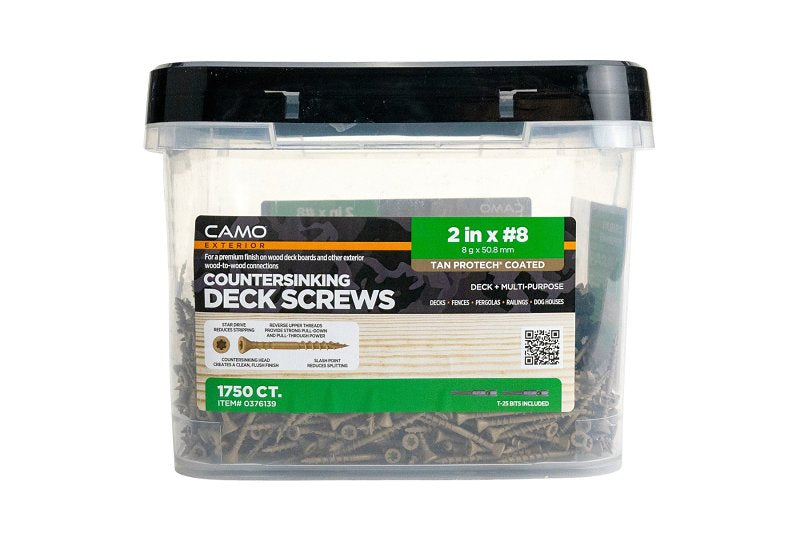 Camo 0376139 Deck Screw, #8 Thread, 2 in L, Coarse Thread, Countersink Head, Star Drive, Type 17 Slash Point