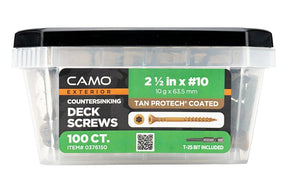 Camo 0376150 Deck Screw, #10 Thread, 2-1/2 in L, Coarse Thread, Flat Head, Star Drive, Type 17 Slash Point, Carbon Steel