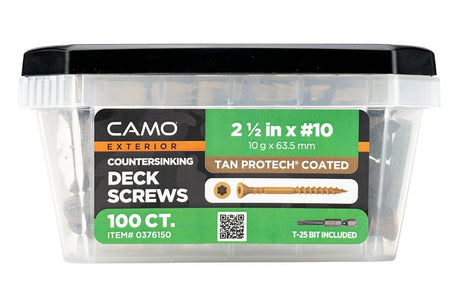 Camo 0376150 Deck Screw, #10 Thread, 2-1/2 in L, Coarse Thread, Flat Head, Star Drive, Type 17 Slash Point, Carbon Steel