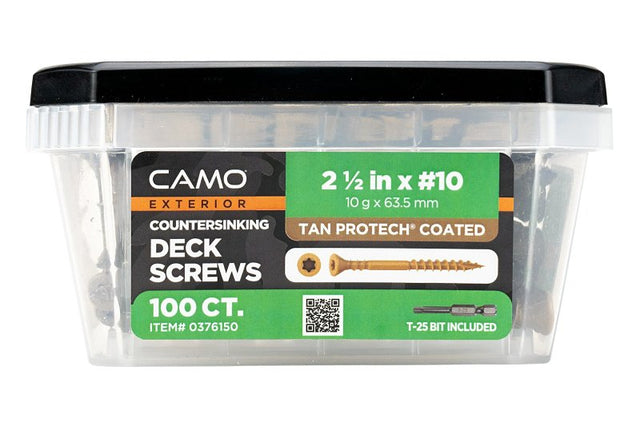 Camo 0376150 Deck Screw, #10 Thread, 2-1/2 in L, Coarse Thread, Flat Head, Star Drive, Type 17 Slash Point, Carbon Steel