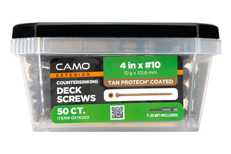 Camo 0376200 Deck Screw, #10 Thread, 4 in L, Coarse Thread, Countersink Head, Star Drive, Type 17 Slash Point, 50