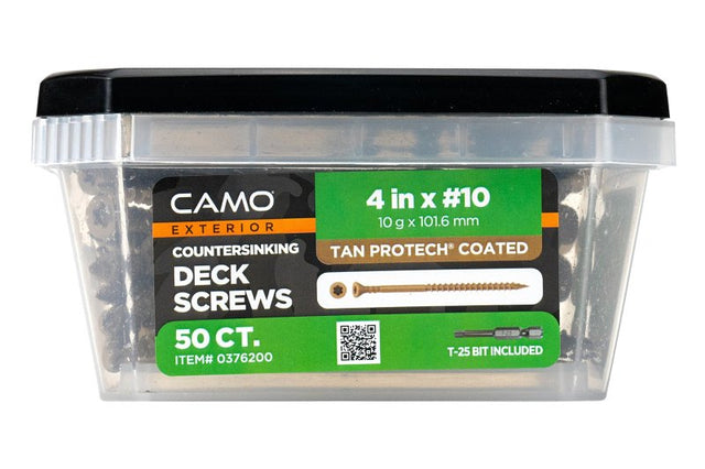 Camo 0376200 Deck Screw, #10 Thread, 4 in L, Coarse Thread, Countersink Head, Star Drive, Type 17 Slash Point, 50