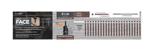 Camo 0395050 Deck Screw, Brown, #10 Thread, 2-1/2 in L, Flat Head, T20 Drive, Steel, 1000/PK
