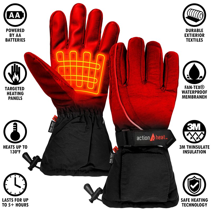 ActionHeat AH-GV-AA-01-W Battery Heated Gloves, Women's, One-Size, Polyester, Black, Pack of 3