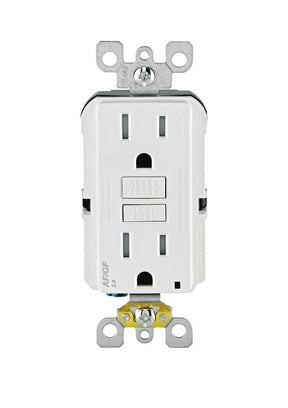 SmartlockPro R22-AGTR1-0KW Dual Function AFCI/GFCI Outlet, 125 VAC, 15 A, NEMA: 5-15R, Back, Side Wiring, White