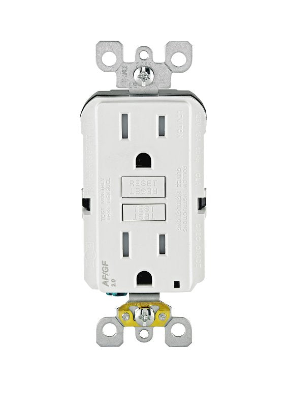 SmartlockPro R22-AGTR1-0KW Dual Function AFCI/GFCI Outlet, 125 VAC, 15 A, NEMA: 5-15R, Back, Side Wiring, White