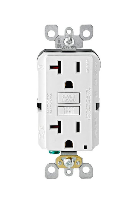 Leviton M22-GFNT2-03W Self-Test Slim Outlet, 125 V, 20 A, NEMA: NEMA 5, NEMA 5-20, Duplex, GFCI Socket, White