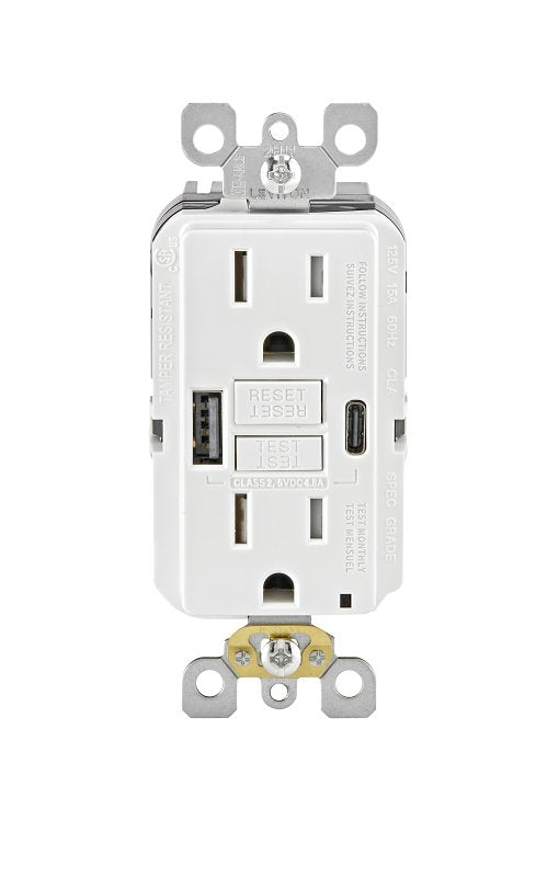 SmartlockPro R02-GUAC1-0BW GFCI Receptacle, 125 VAC, 15 A, NEMA: NEMA 5-15R, Back, Side Wiring, White