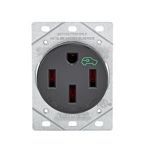 Leviton 1450R Duplex Outlet, 3-Pole, 50 A, 125/250 VAC, Side Wiring, NEMA: NEMA 14-50R, Black