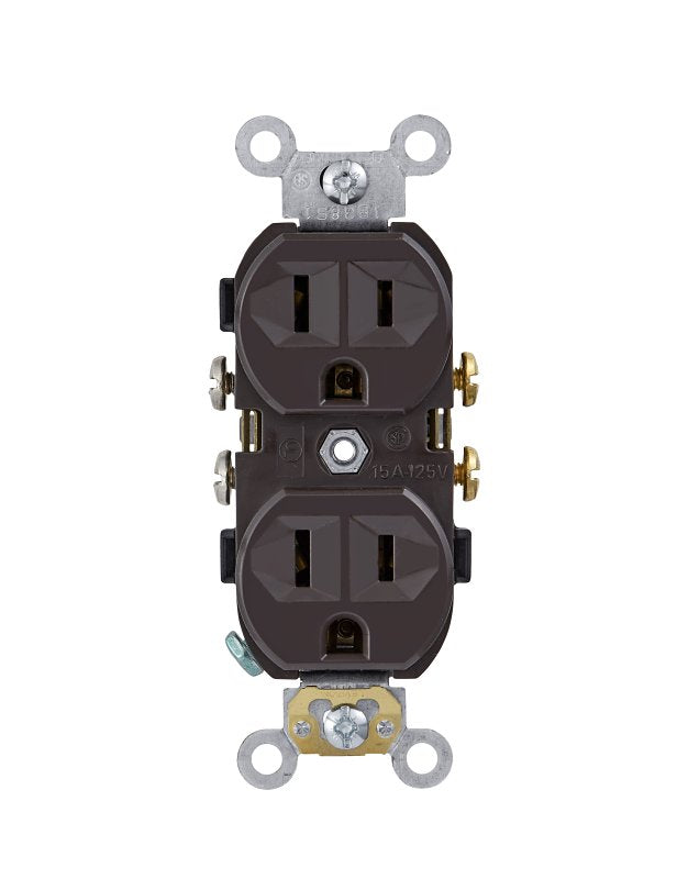 Leviton CR15-S Duplex Receptacle, 2 -Pole, 15 A, 125 VAC, Side Wiring, NEMA: NEMA5-15R, Brown