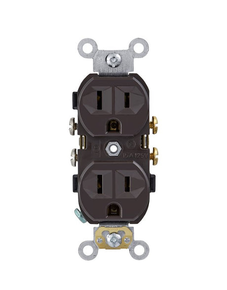 Leviton CR15-S Duplex Receptacle, 2 -Pole, 15 A, 125 VAC, Side Wiring, NEMA: NEMA5-15R, Brown