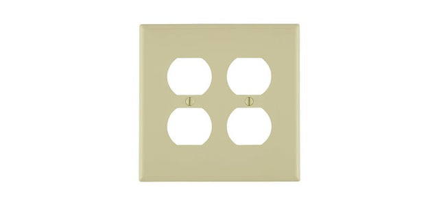 Leviton R51-0PJ82-00I Wallplate, 4.88 in L, 4.94 in W, Midway, 2 -Gang, Thermoplastic Nylon, Ivory, Smooth