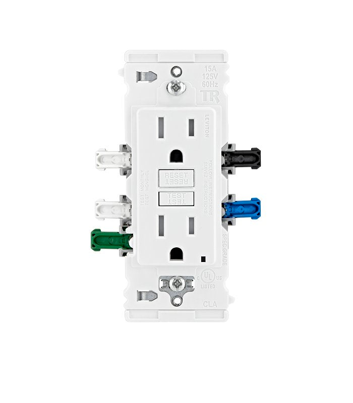 Leviton Lever Edge EGFT1-W GFCI Outlet, 125 V, 15 A, Solid Copper, Stranded Wiring, White