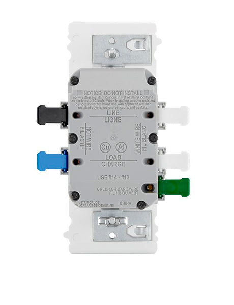 Leviton Lever Edge EGFT1-W GFCI Outlet, 125 V, 15 A, Solid Copper, Stranded Wiring, White