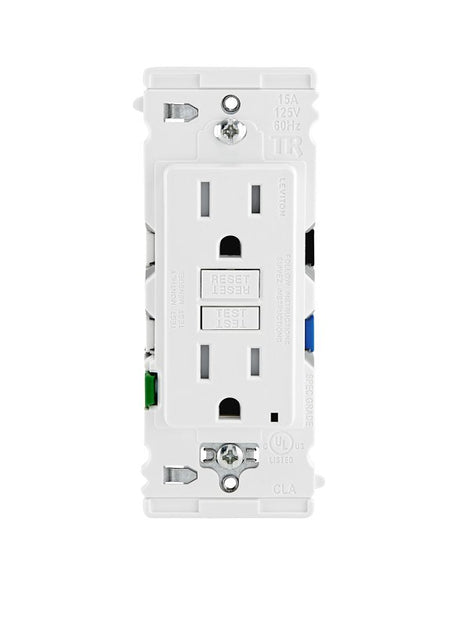 Leviton Lever Edge EGFT1-W GFCI Outlet, 125 V, 15 A, Solid Copper, Stranded Wiring, White