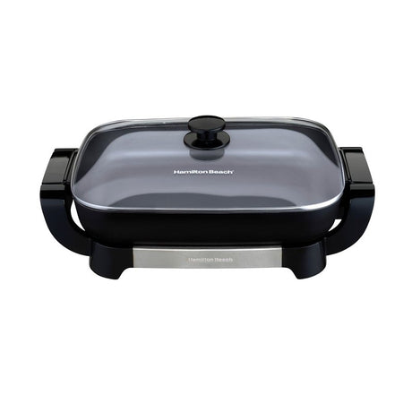 Hamilton Beach Durathon 38531 Electric Skillet, 15 in W Cooking Surface, 12 in D Cooking Surface, 1500 W, Black