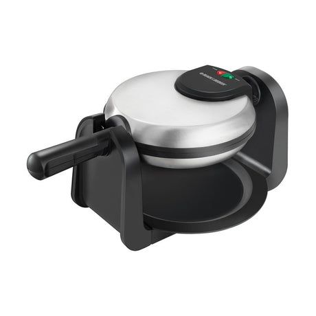 Black+Decker WM1404S Belgian Flip Waffle Maker, 6-3/4 in Waffle, 2-Waffles, 800 W, Black/Silver