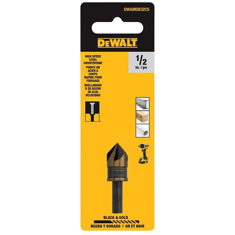 DEWALT BLACK & GOLD Series DWAMDB32CS Countersink Drill Bit, 1/2 in Dia, 1-7/10 in OAL, 5-Flute, 1/4 in Dia Shank