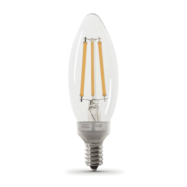 Feit Electric BPCTC100927CAFIL/2 Filament LED Bulb, B10 Lamp, 100 W Equivalent, E12 Candelabra Lamp Base, Dimmable