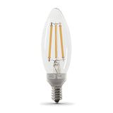 Feit Electric BPCTC100950CAFIL/2 Filament LED Bulb, Blunt Tip, B10 Lamp, 100 W Equivalent, E12 Candelabra Lamp Base