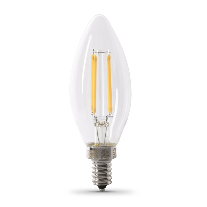 Feit Electric BPCTC75/850/LED/2 Filament LED Bulb, Decorative, B10 Lamp, 75 W Equivalent, E12 Candelabra Lamp Base