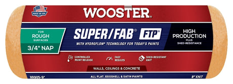 Wooster Super/Fab FTP RR925-9 Roller Cover, 3/4 in Thick Nap, 9 in L, Fabric Cover, Lager