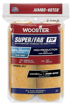 Wooster Super/Fab FTP RR941-4 1/2 Roller Cover, 3/8 in Thick Nap, 4-1/2 in L, Fabric Cover, Lager