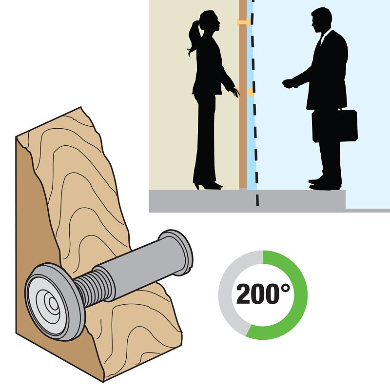 Defender Security U 9891 Door Viewer, 200 deg Viewing, 1-3/8 to 2-1/8 in Thick Door, Glass, Brass