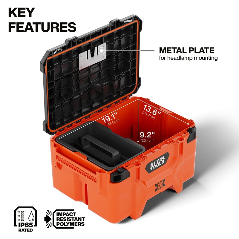 Klein Tools MODbox Series 54200MBX Medium Toolbox, 100 lb, Polymer, Orange, 22 in L x 12.1 in H Outside