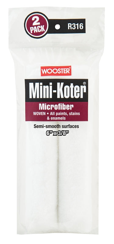 Wooster R316-6 Mini Roller Cover, 3/8 in Thick Nap, 6 in L, Microfiber Cover, 2/PK
