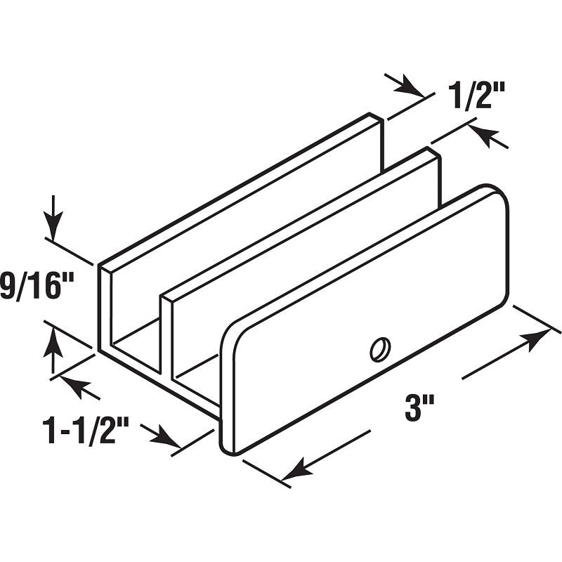 Prime-Line M 6219 Bottom Guide, Plastic, White, For: Framed Shower/Tub Enclosure Doors